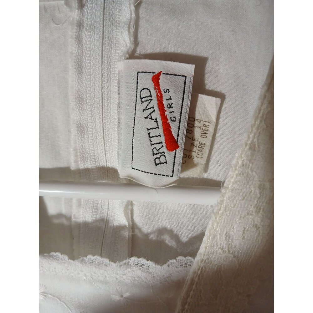 Vintage Britland Girls White Eyelet Lace Dress V Neck Size 14 Prairie Cottage - Picture 5 of 16
